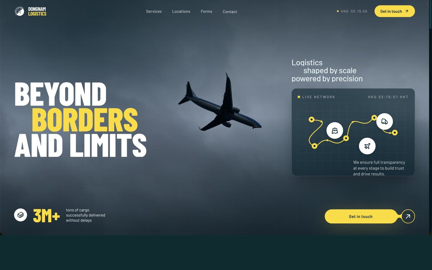 화물과 네트워크를 시네마틱하게 담은 Dongnam Logistics 웹사이트